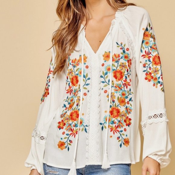 Savannah Jane Tops - Savannah Jane Floral Embroidered Boho Top • small